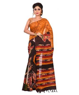 Multicolor Women's Handloom Batik Saree  with Blouse Piece 1