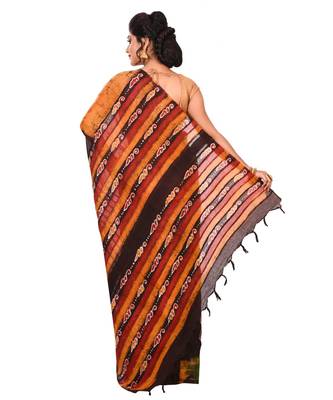 Multicolor Women's Handloom Batik Saree  with Blouse Piece 3