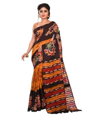 Multicolor Women's Handloom Batik Saree  with Blouse Piece 1