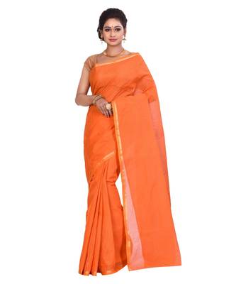 Orange Cotton Tant Saree With Blouse Piece 1