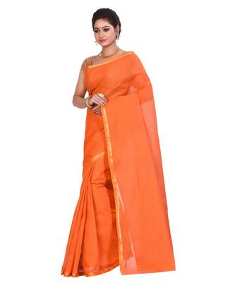 Orange Cotton Tant Saree With Blouse Piece 2
