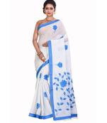 White Cotton Printed Saree Without Blouse Piece