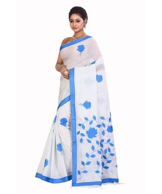 White Cotton Printed Saree Without Blouse Piece 2