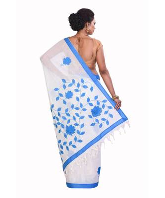 White Cotton Printed Saree Without Blouse Piece 3