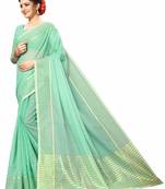 Green Printed Super Net Saree With Blouse
