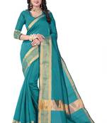 Green Printed Cotton Silk Saree With Blouse