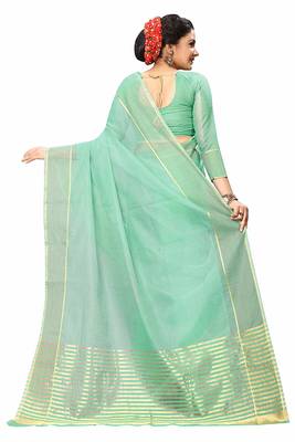 Green Printed Super Net Saree With Blouse 2