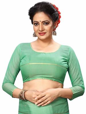 Green Printed Super Net Saree With Blouse 3