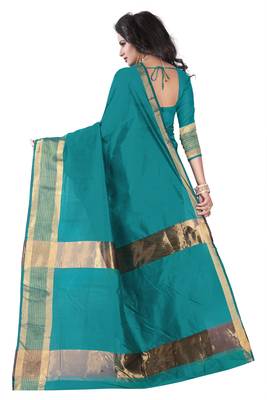 Green Printed Cotton Silk Saree With Blouse 2