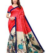 Red printed art silk saree with blouse