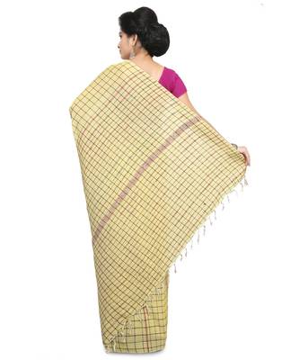 Yellow Shantiniketani pure cotton khesh Cotton Saree  With Blouse Piece 2