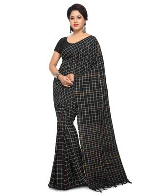 Black Shantiniketani pure cotton khesh Cotton Saree  With Blouse Piece 1