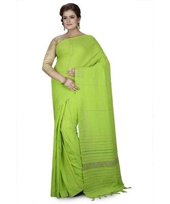 Green Shantiniketani pure cotton khesh Cotton Saree  With Blouse Piece 1