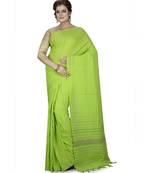 Green Shantiniketani pure cotton khesh Cotton Saree  With Blouse Piece