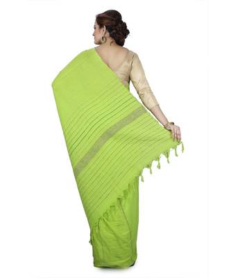 Green Shantiniketani pure cotton khesh Cotton Saree  With Blouse Piece 2