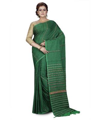 Green Shantiniketani pure cotton khesh Cotton Saree  With Blouse Piece 1