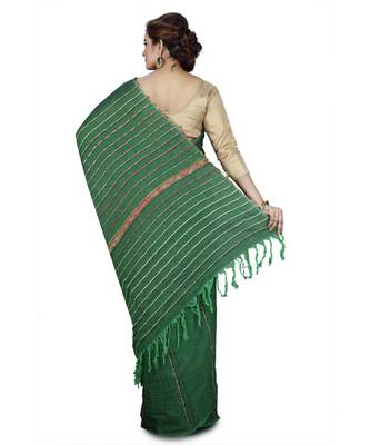 Green Shantiniketani pure cotton khesh Cotton Saree  With Blouse Piece 2