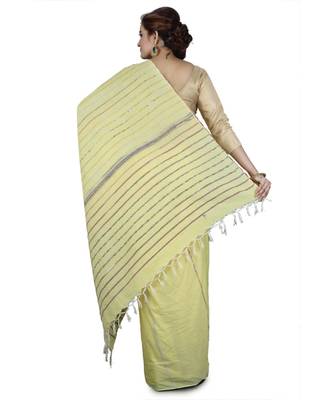 Yellow Shantiniketani pure cotton khesh Cotton Saree  With Blouse Piece 2