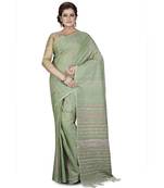 Green Shantiniketani pure cotton khesh Cotton Saree  With Blouse Piece