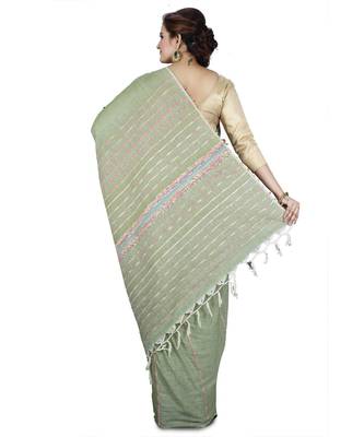 Green Shantiniketani pure cotton khesh Cotton Saree  With Blouse Piece 2