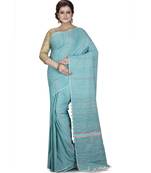 Blue Shantiniketani pure cotton khesh Cotton Saree  With Blouse Piece