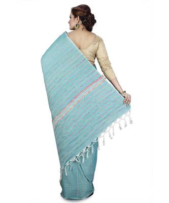 Blue Shantiniketani pure cotton khesh Cotton Saree  With Blouse Piece 2