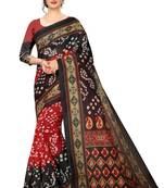 Red printed art silk saree with blouse