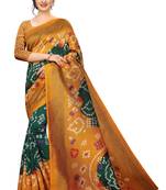 Green printed art silk saree with blouse