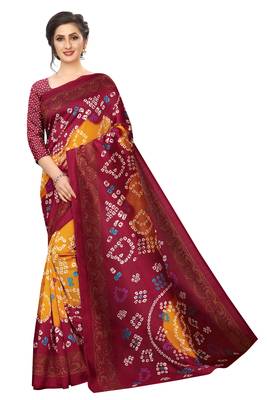 Yellow printed art silk saree with blouse 1