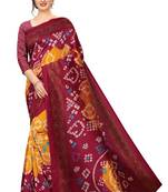 Yellow printed art silk saree with blouse