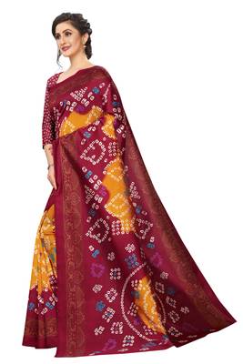 Yellow printed art silk saree with blouse 2