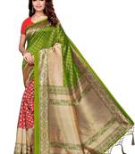 Mehendi printed art silk saree with blouse