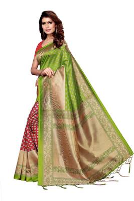 Mehendi printed art silk saree with blouse 2