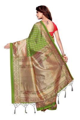 Mehendi printed art silk saree with blouse 4