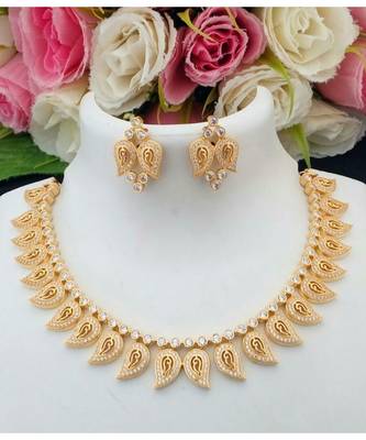 Cute Designer Cz Stones Mango Necklace With A Pair Of Beautiful Ear Rings 1