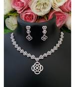 Beautiful Platinum Designer American Diamond Necklace With A Pair Of Cute Ear Rings