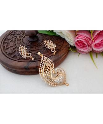 Eye Catching American Diamond Peacock Pendant With Matching Ear Rings 1