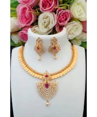 Traditional Lakshmi Coin Necklace With American Diamond Removable Pendant & Matching Ear Rings 1