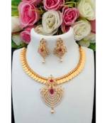 Traditional Lakshmi Coin Necklace With American Diamond Removable Pendant & Matching Ear Rings