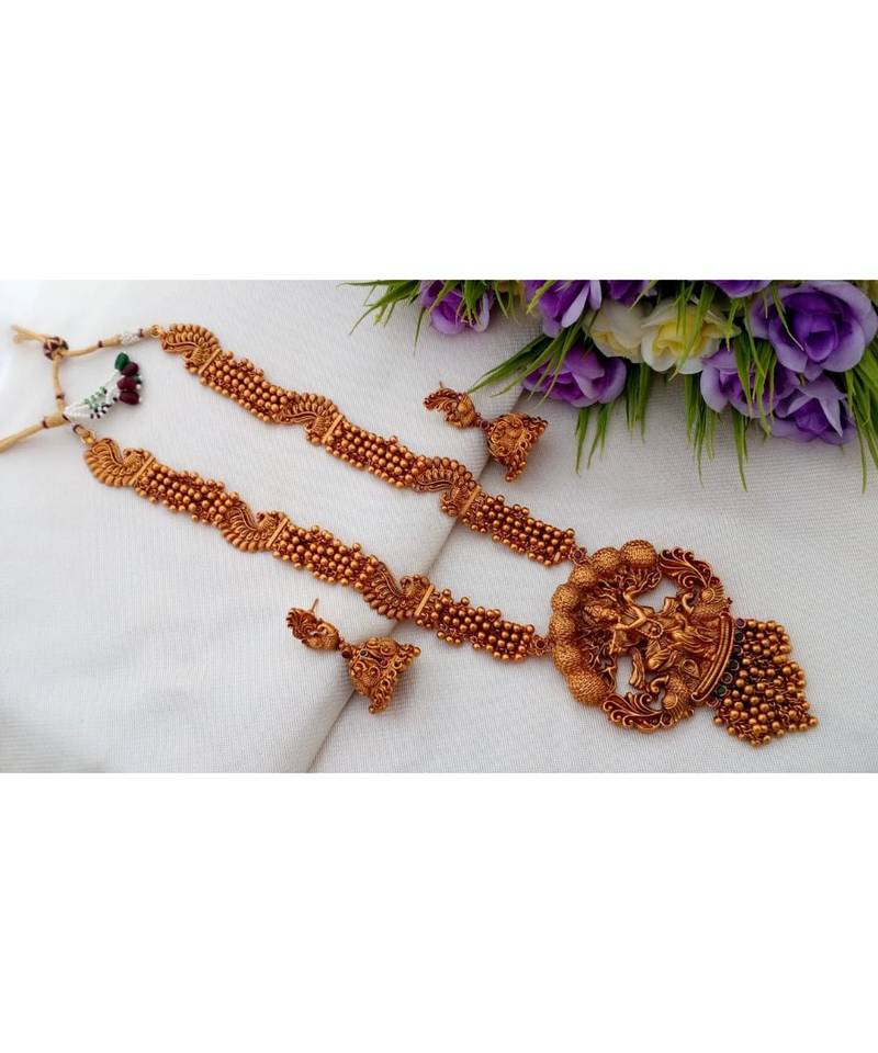 Gorgeous Beads Cluster Long Necklace With Krishna Pendant & Matching Ear Rings