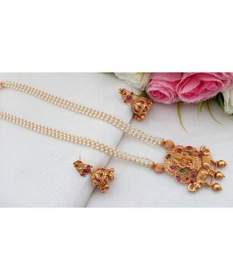 Stunning Pearl Cluster Long Necklace With Gaja Lakshmi Pendant & Matching Jhumkas 1
