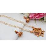 Stunning Pearl Cluster Long Necklace With Gaja Lakshmi Pendant & Matching Jhumkas