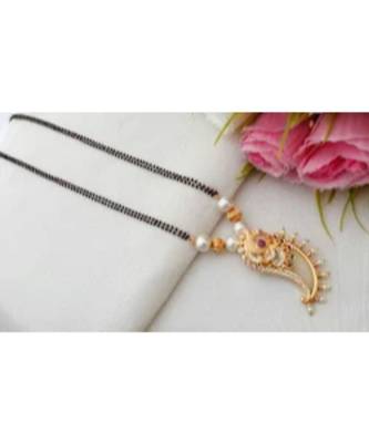 Cute Gold Tone Designer Mangal Sutra With Nail Pendant 1