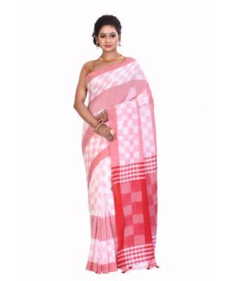Red Women's Woven Tant Cotton Saree  without Blouse Piece 1