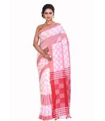 Red Women's Woven Tant Cotton Saree  without Blouse Piece