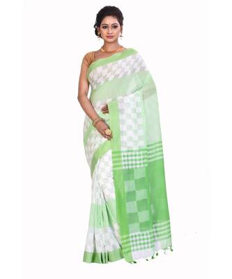 Green Women's Woven Tant Cotton Saree  without Blouse Piece 1