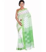 Green Women's Woven Tant Cotton Saree  without Blouse Piece