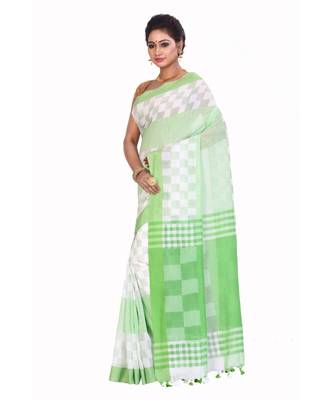 Green Women's Woven Tant Cotton Saree  without Blouse Piece 2