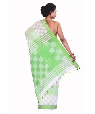 Green Women's Woven Tant Cotton Saree  without Blouse Piece 3