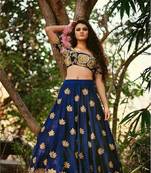 Blue Embroidered  Silk Semi Stitched Lehenga